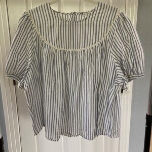 MADEWELL STRIPED PUFF SLEEVE TOP BUTTON BACK BLUE WHITE XXL
